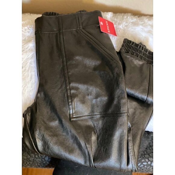 Spanx Leather Like Jogger Sz Small Noir Black Pockets Vegan Faux Leather - Picture 12 of 12